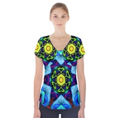 Abstract Kaleidoscope Digital Short Sleeve Front Detail Top