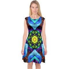 Abstract Kaleidoscope Digital Capsleeve Midi Dress