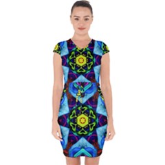 Abstract Kaleidoscope Digital Capsleeve Drawstring Dress 