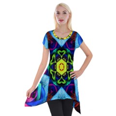 Abstract Kaleidoscope Digital Short Sleeve Side Drop Tunic