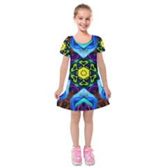 Abstract Kaleidoscope Digital Kids  Short Sleeve Velvet Dress