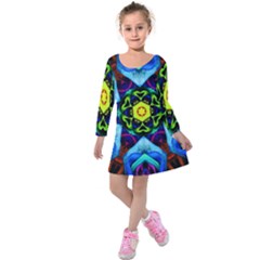 Abstract Kaleidoscope Digital Kids  Long Sleeve Velvet Dress