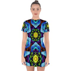 Abstract Kaleidoscope Digital Drop Hem Mini Chiffon Dress