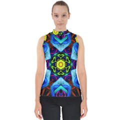 Abstract Kaleidoscope Digital Mock Neck Shell Top