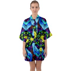 Abstract Kaleidoscope Digital Half Sleeve Satin Kimono 