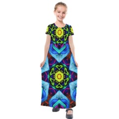 Abstract Kaleidoscope Digital Kids  Short Sleeve Maxi Dress