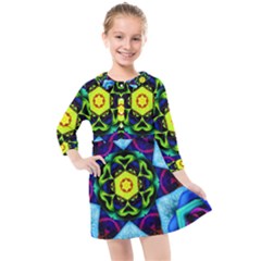 Abstract Kaleidoscope Digital Kids  Quarter Sleeve Shirt Dress