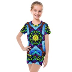 Abstract Kaleidoscope Digital Kids  Mesh Tee And Shorts Set