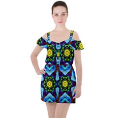 Abstract Kaleidoscope Digital Ruffle Cut Out Chiffon Playsuit