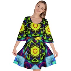 Abstract Kaleidoscope Digital Velour Kimono Dress