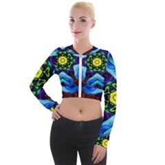 Abstract Kaleidoscope Digital Long Sleeve Cropped Velvet Jacket