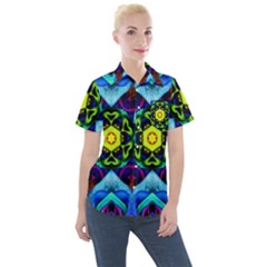 Abstract Kaleidoscope Digital Women s Short Sleeve Pocket Shirt