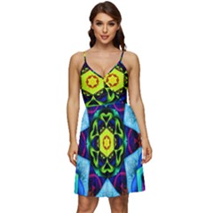 Abstract Kaleidoscope Digital V-neck Pocket Summer Dress 