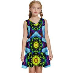 Abstract Kaleidoscope Digital Kids  Sleeveless Tiered Mini Dress by Jancukart