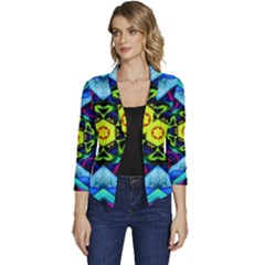 Abstract Kaleidoscope Digital Women s Casual 3/4 Sleeve Spring Jacket