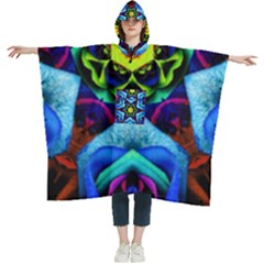 Abstract Kaleidoscope Digital Women s Hooded Rain Ponchos