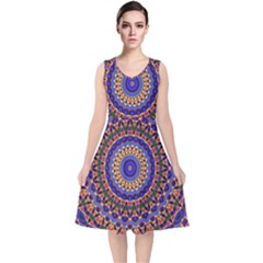 Mandala Kaleidoscope Background V-neck Midi Sleeveless Dress 