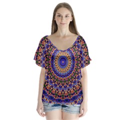 Mandala Kaleidoscope Background V-neck Flutter Sleeve Top