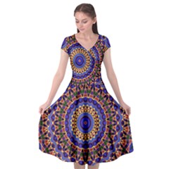 Mandala Kaleidoscope Background Cap Sleeve Wrap Front Dress