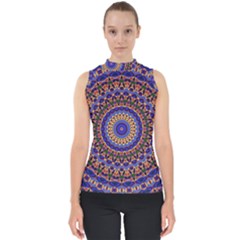 Mandala Kaleidoscope Background Mock Neck Shell Top by Jancukart