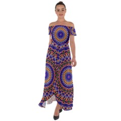 Mandala Kaleidoscope Background Off Shoulder Open Front Chiffon Dress