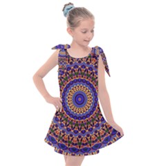 Mandala Kaleidoscope Background Kids  Tie Up Tunic Dress by Jancukart