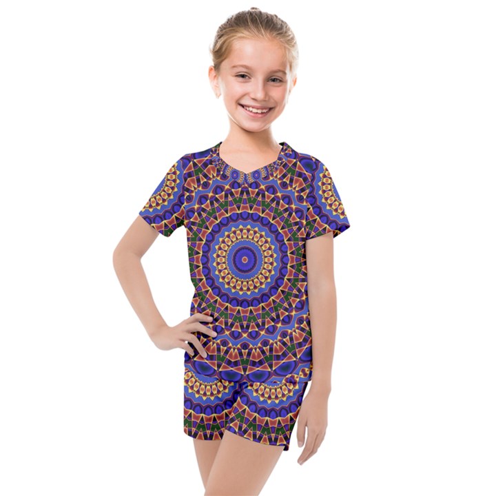 Mandala Kaleidoscope Background Kids  Mesh Tee and Shorts Set