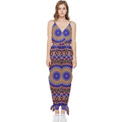 Mandala Kaleidoscope Background Sleeveless Tie Ankle Chiffon Jumpsuit