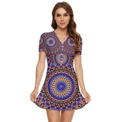 Mandala Kaleidoscope Background V-neck High Waist Chiffon Mini Dress by Jancukart