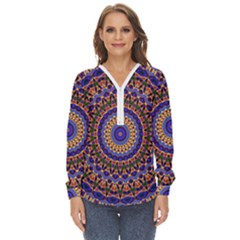 Mandala Kaleidoscope Background Zip Up Long Sleeve Blouse