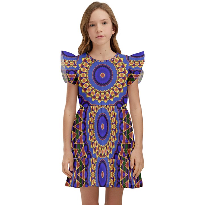 Mandala Kaleidoscope Background Kids  Winged Sleeve Dress