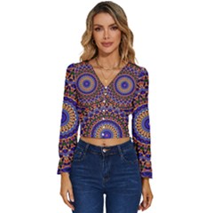 Mandala Kaleidoscope Background Long Sleeve V-neck Top by Jancukart