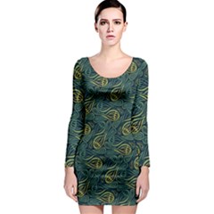 Pattern Abstract Green Texture Long Sleeve Bodycon Dress