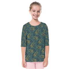 Pattern Abstract Green Texture Kids  Quarter Sleeve Raglan Tee