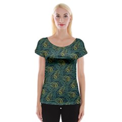 Pattern Abstract Green Texture Cap Sleeve Top