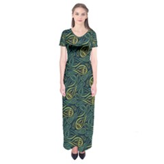 Pattern Abstract Green Texture Short Sleeve Maxi Dress