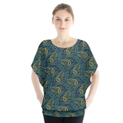 Pattern Abstract Green Texture Batwing Chiffon Blouse