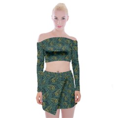 Pattern Abstract Green Texture Off Shoulder Top With Mini Skirt Set by Jancukart