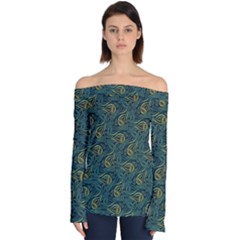 Pattern Abstract Green Texture Off Shoulder Long Sleeve Top