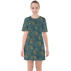 Pattern Abstract Green Texture Sixties Short Sleeve Mini Dress