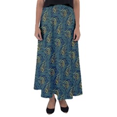 Pattern Abstract Green Texture Flared Maxi Skirt