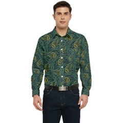 Pattern Abstract Green Texture Men s Long Sleeve Pocket Shirt 