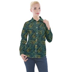 Pattern Abstract Green Texture Women s Long Sleeve Pocket Shirt