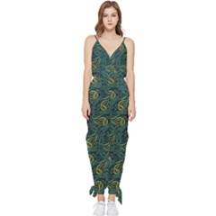 Pattern Abstract Green Texture Sleeveless Tie Ankle Chiffon Jumpsuit