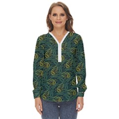 Pattern Abstract Green Texture Zip Up Long Sleeve Blouse