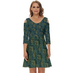 Pattern Abstract Green Texture Shoulder Cut Out Zip Up Dress