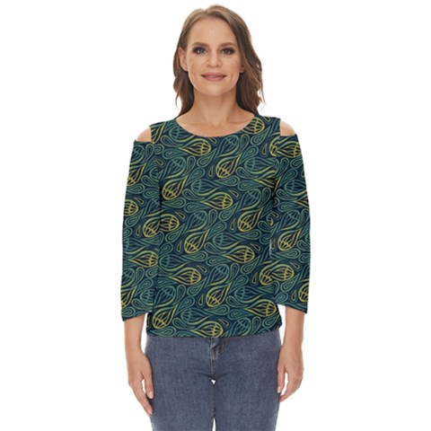 Pattern Abstract Green Texture Cut Out Wide Sleeve Top by Jancukart