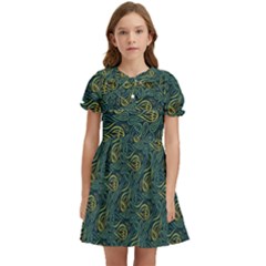 Pattern Abstract Green Texture Kids  Bow Tie Puff Sleeve Dress