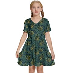 Pattern Abstract Green Texture Kids  Short Sleeve Tiered Mini Dress