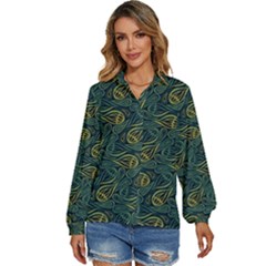 Pattern Abstract Green Texture Women s Long Sleeve Button Down Shirt